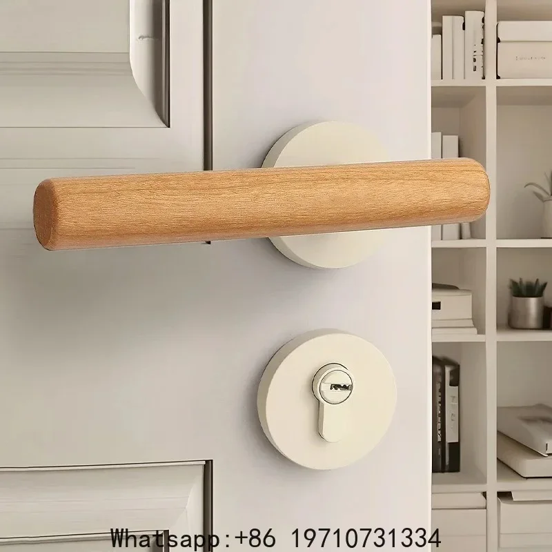 

Indoor Silent Split-type Wooden Door Lock Handle Modern Creamy White with Keys for Bedroom Room Household Hardware Zinc Alloy