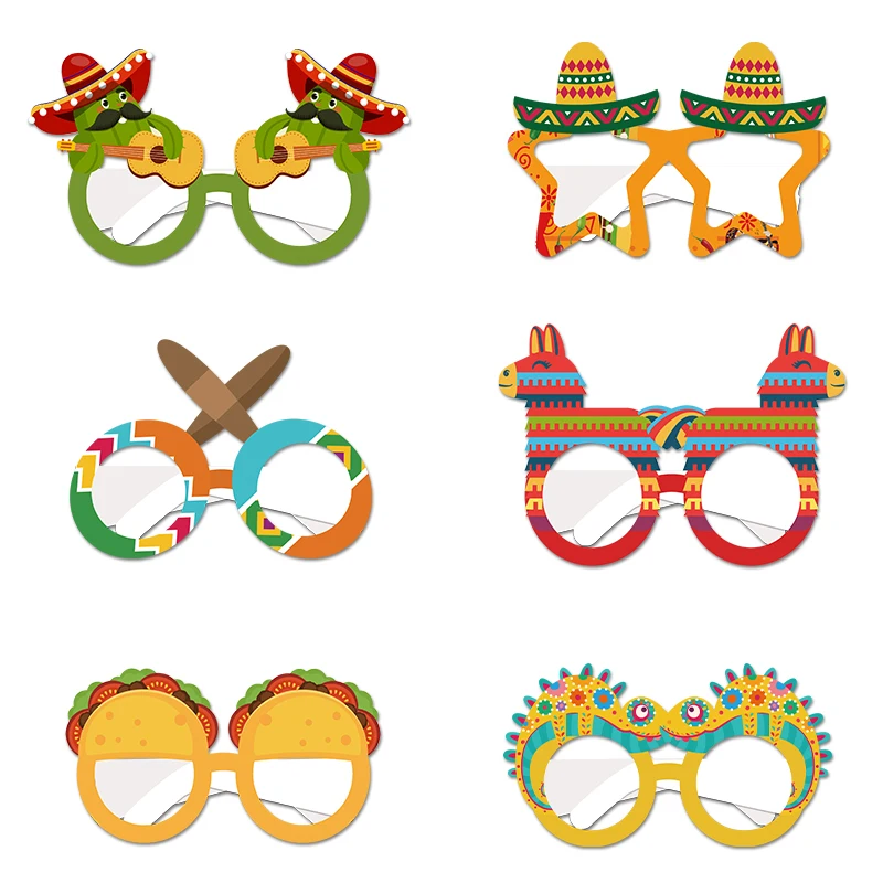 6/12 Uds Fiesta mexicana gafas de sol de papel para fiesta máscaras divertidas gafas de fiesta locas Cactus Chili Taco accesorios para fotomatón suministros