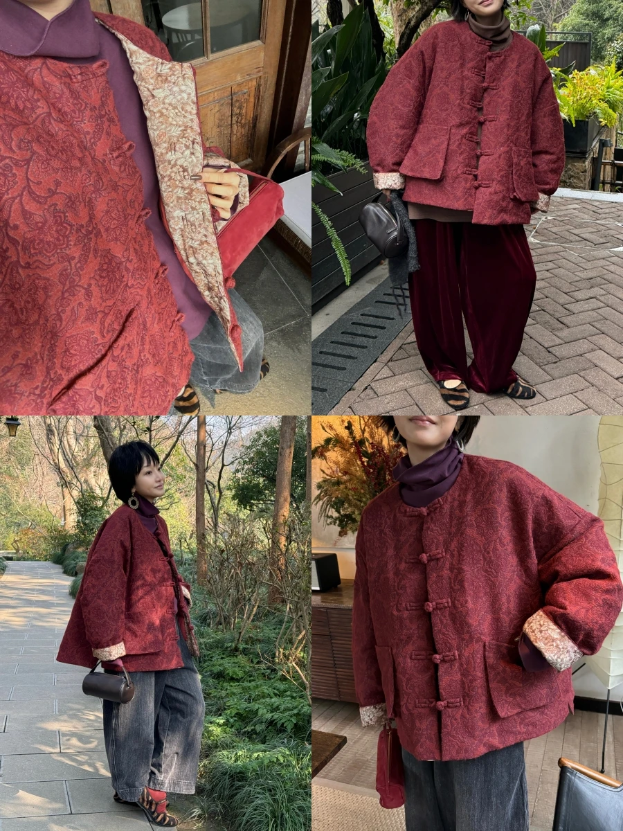 

Новая китайская утепленная куртка из смесовой шелковой ткани с вышивкой, с заниженной линией плеча, с пуговицами ручной работы, укороченное пальто для женщин