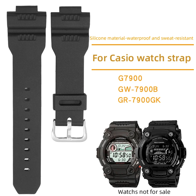 Pulseira tpu de 16mm para casio g-shock 7900, pulseira de relógio de silicone de resina G-7900SL/GW-7900B/GR-7900NV, pulseira preta de substituição à prova d'água