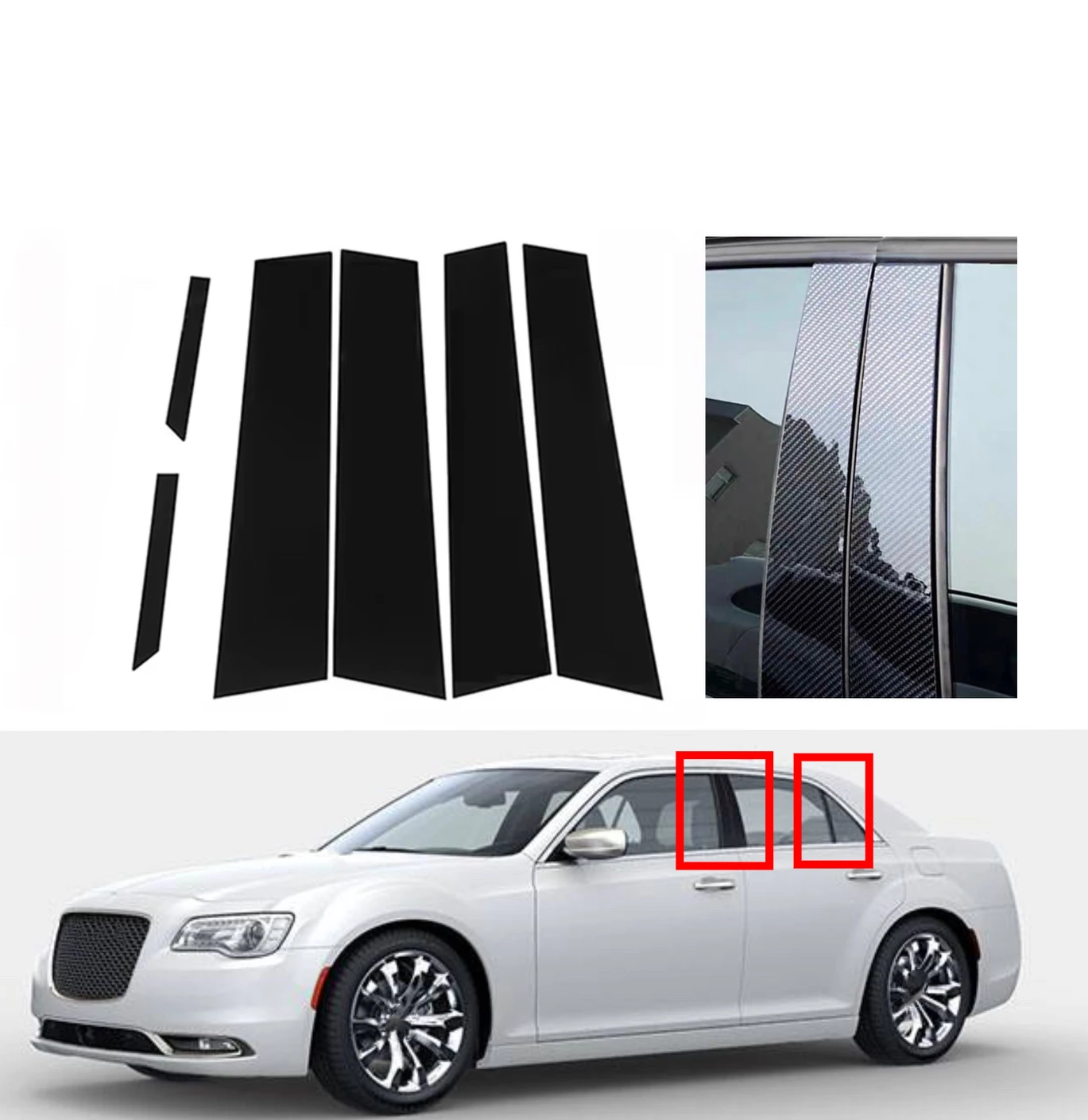 

Fit For Chrysler 300 2011- 2020 2021Glossy Black Silvery Carbon Pillar Post Cover Trim Sticker Car Window Column Center B C