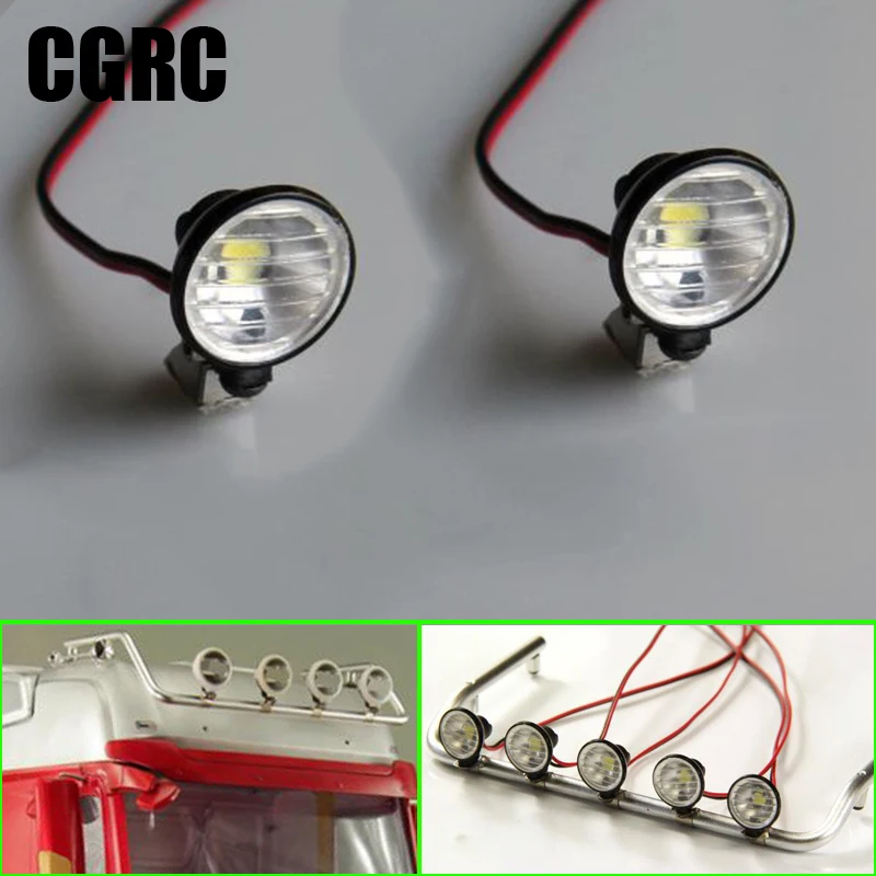 Projecteur rond Led en métal, 2 pièces, modèle de voiture RC TRX4 SCX10 Tamiya camion remorque Scania MAN Actros Volvo 1/10 1/14