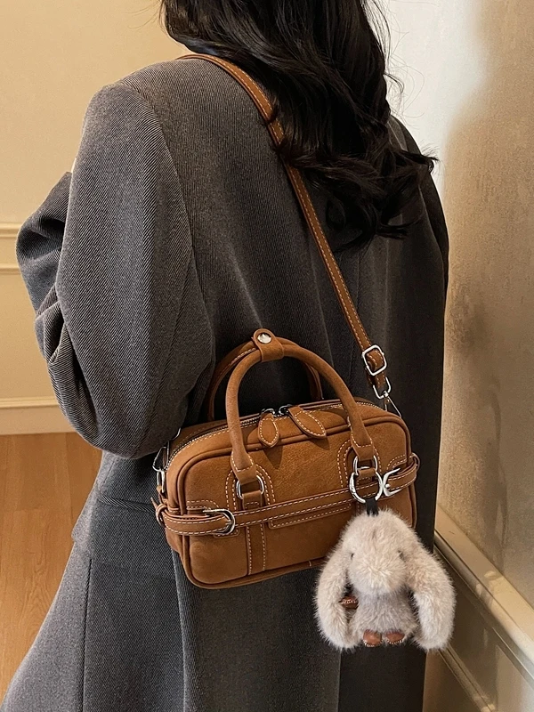 

Retro Boston Plu oulder Crossbody Pillow Bag Women's Handbag Casual Sle Detachable Strap Medium Hardn Polyester