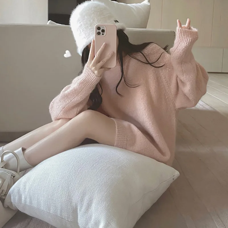 

Пуловеры длиной до колена, женские свитера большого размера, джемперы, женские утепленные домашние одежды с глубоким вырезом, элегантные женские свитера на полумолнии с рюшами