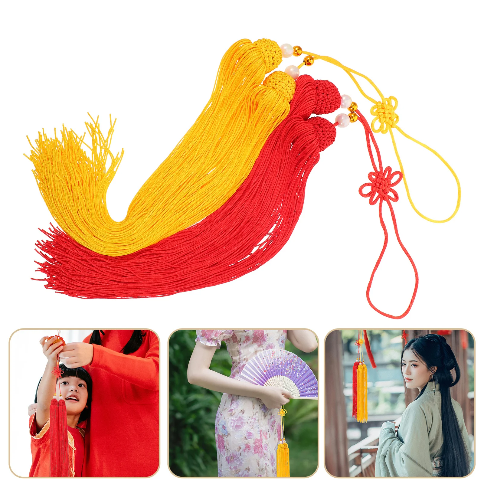 

6 шт., подвеска с кисточкой в китайском узле, красное золото, элегантная длинная кисточка, подвесные подвески для лунного Нового года, декор процветания