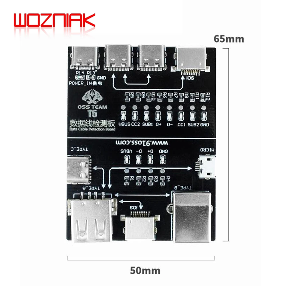 OSS T5 Mobile Data Cable Inspection Board Quick Check Fast Charging Cable Abnormality Inspector for IOS TEPY-C  MICRO Connector