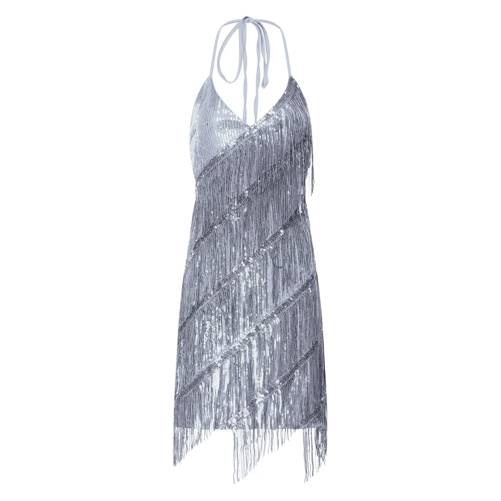 Femmes adulte scintillant Latin Tango scène Performance robe paillettes frange à lacets Mini robe pour Chacha Rumba Salsa Dancewear