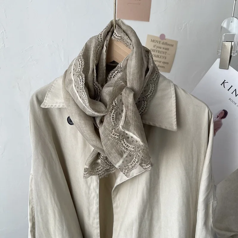 Linho renda algodão linho cachecol feminino inverno xale dupla finalidade primavera outono estilo estrangeiro moda seda cor sólida fio