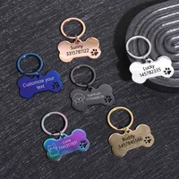 Custom Text Dog Tags Personalized Name Dog Cat ID Tag Bone Shaped Pendant Laser Engraving Address Number Customized Pets ID Tag