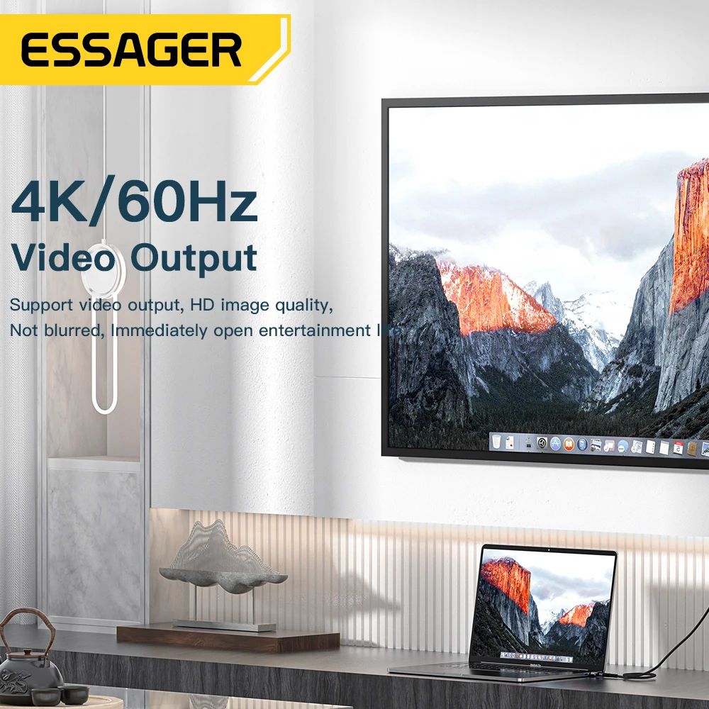 Essager-adaptador magnético USB C OTG PD 100W, conector magnético de carga rápida tipo C, sincronización de datos de 20GBP, 4K @ 60Hz, para