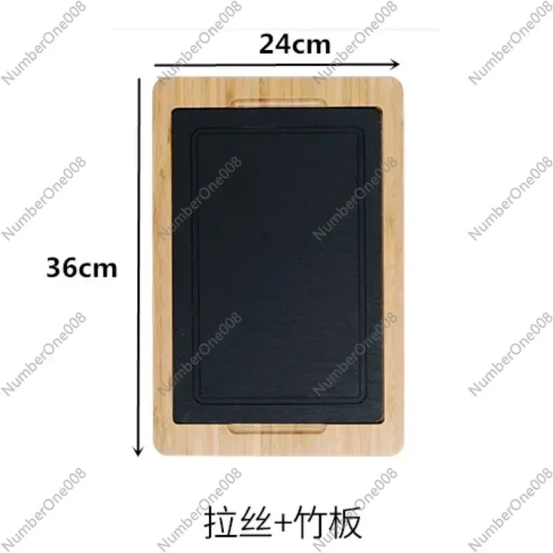 Bamboo and Wood Board Steak Plate, Black Insulation Stone Plate, Family Dishes, Meat, Desserts, Square Tray, Kitchen, Tableware