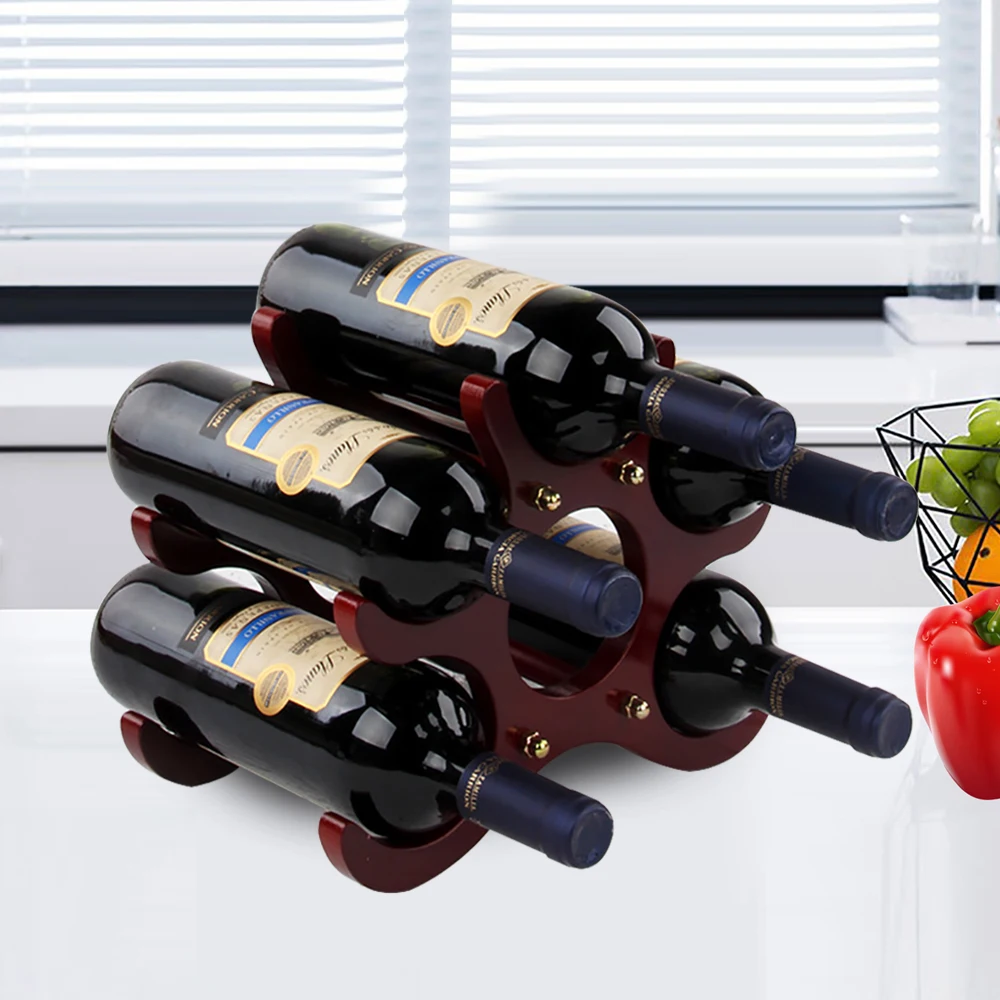 Wine Rack Solid Wood Structure Red Geometric Wine Bottle Holder 6 Bottles USA