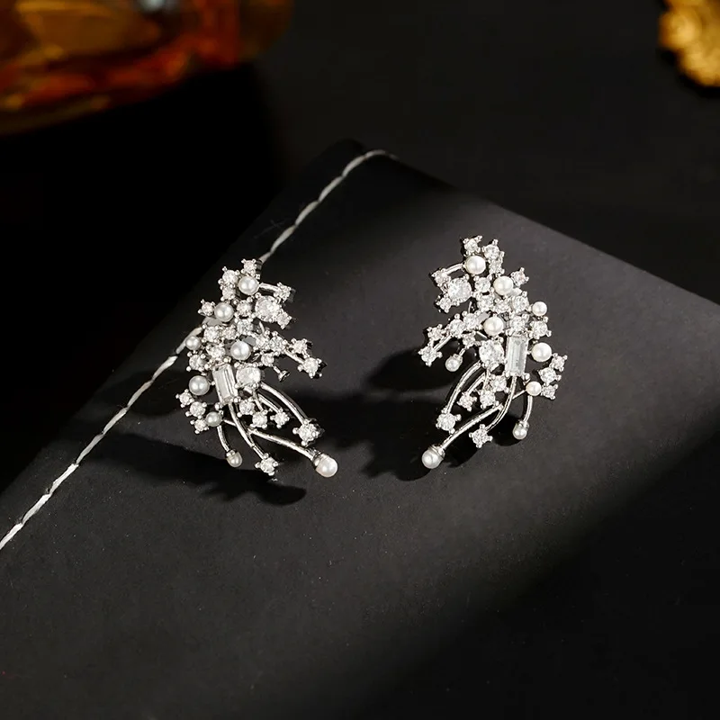 Rose Story Liu Yifei Same Bright Nebula Earrings Light Luxury Zircon Advanced Sense Zhao Jinmai Exquisite