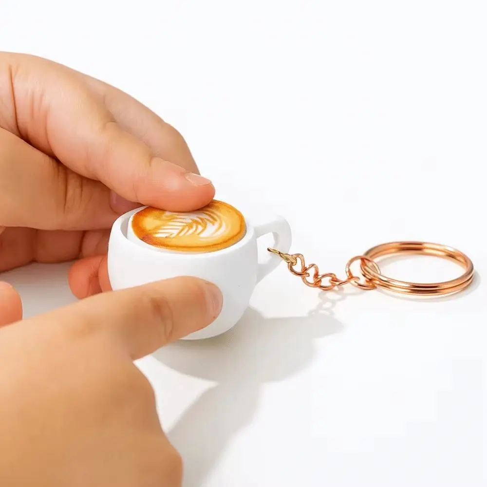 Smooth Solid Plastic Coffee Cup Keychain Portable Design Lightweight Structure Finger Button Delicate Craftsmanship