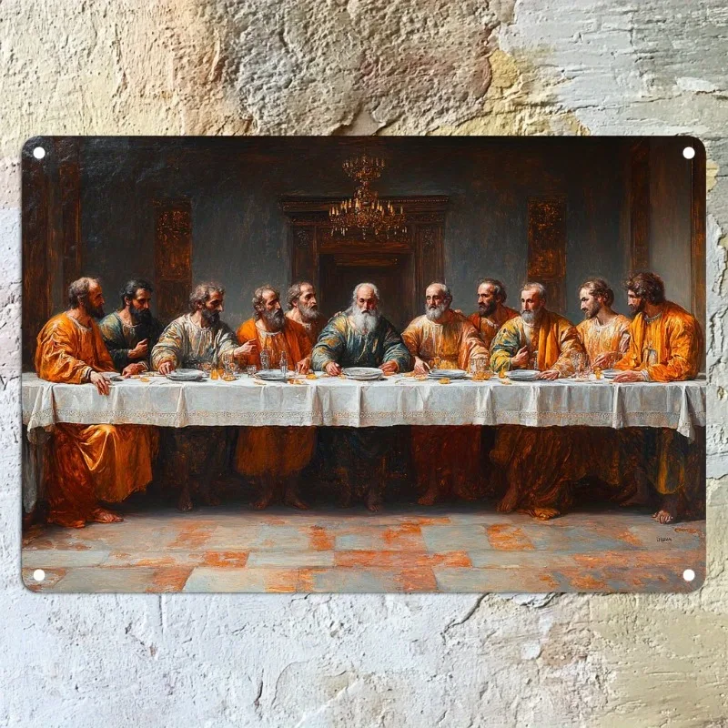 

Religious-themed Aluminum Metal Wall Art: The Last Supper Scene, Ideal for Christian Decor, 7.9x11.8" or 11.8x17.7", 1pc