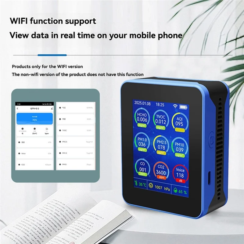 

ABKS-Indoor Air Quality Monitor,Portable Smart Air Quality Tester For HCHO/TVOC/PM2.5/PM10/CO/CO2 For Home Cars Plants