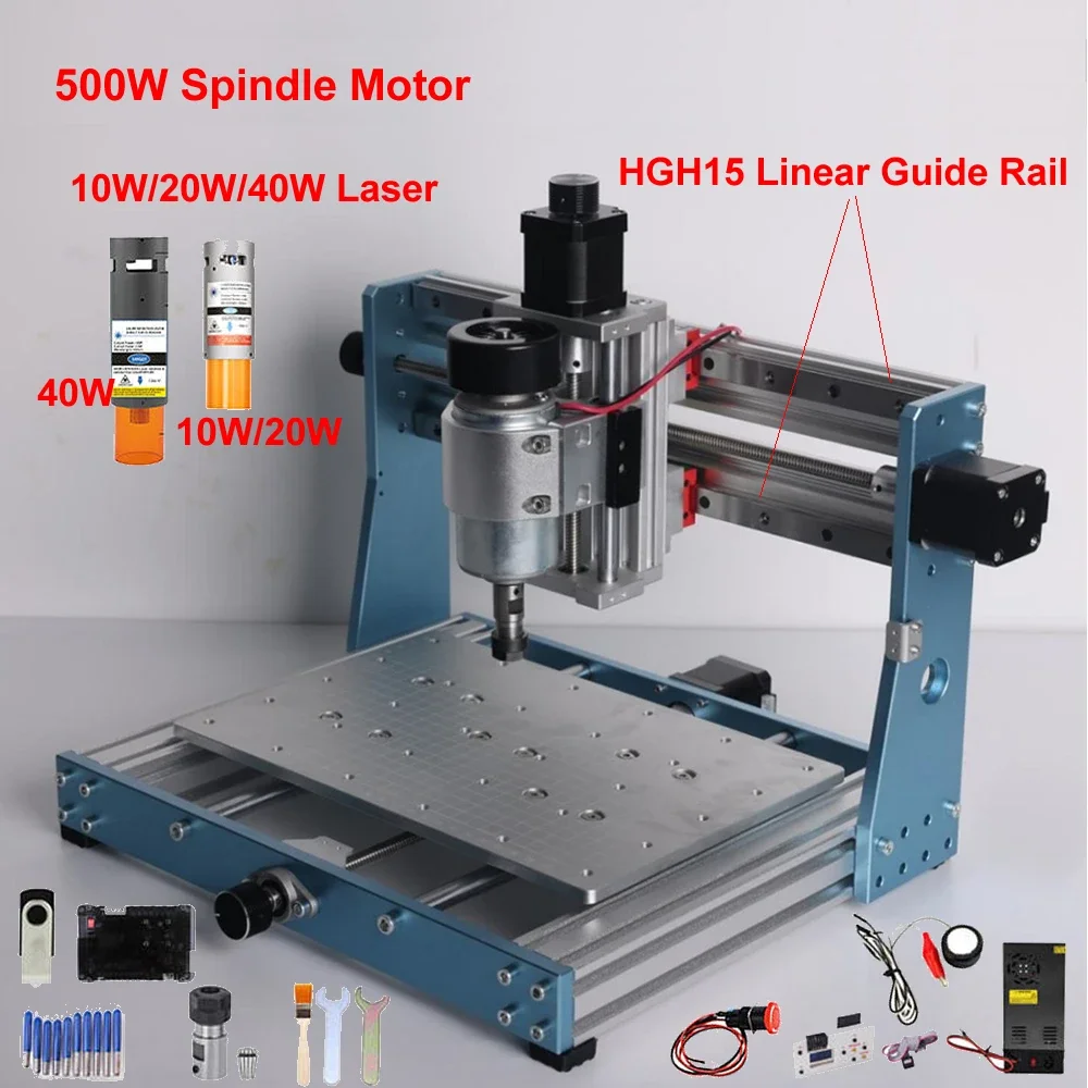 Offline Aluminum Mini CNC 3020 PRO MAX Engraving Machine Linear Guide Rail 500W Spindle 5.5W 10W  PCB Milling Machine