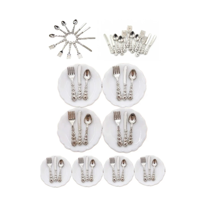 

Новый мини-набор кухонной мебели, декоративные сценарии кукольного домика с наборами моделей, посуда (ложки, вилки, миски) и коллекционная игрушка