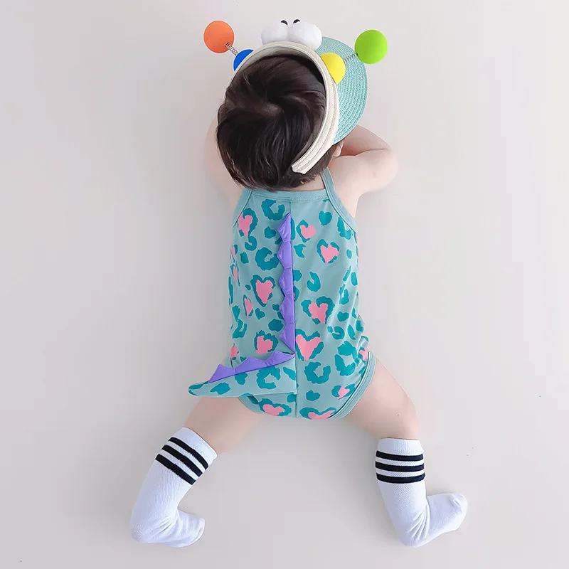 Summer Kawaii Dinosaur Newborn Baby Clothes Girl Boy Bodysuit Romper Baby Sling Love Print Cotton Outfit Toddler Infant Onesie