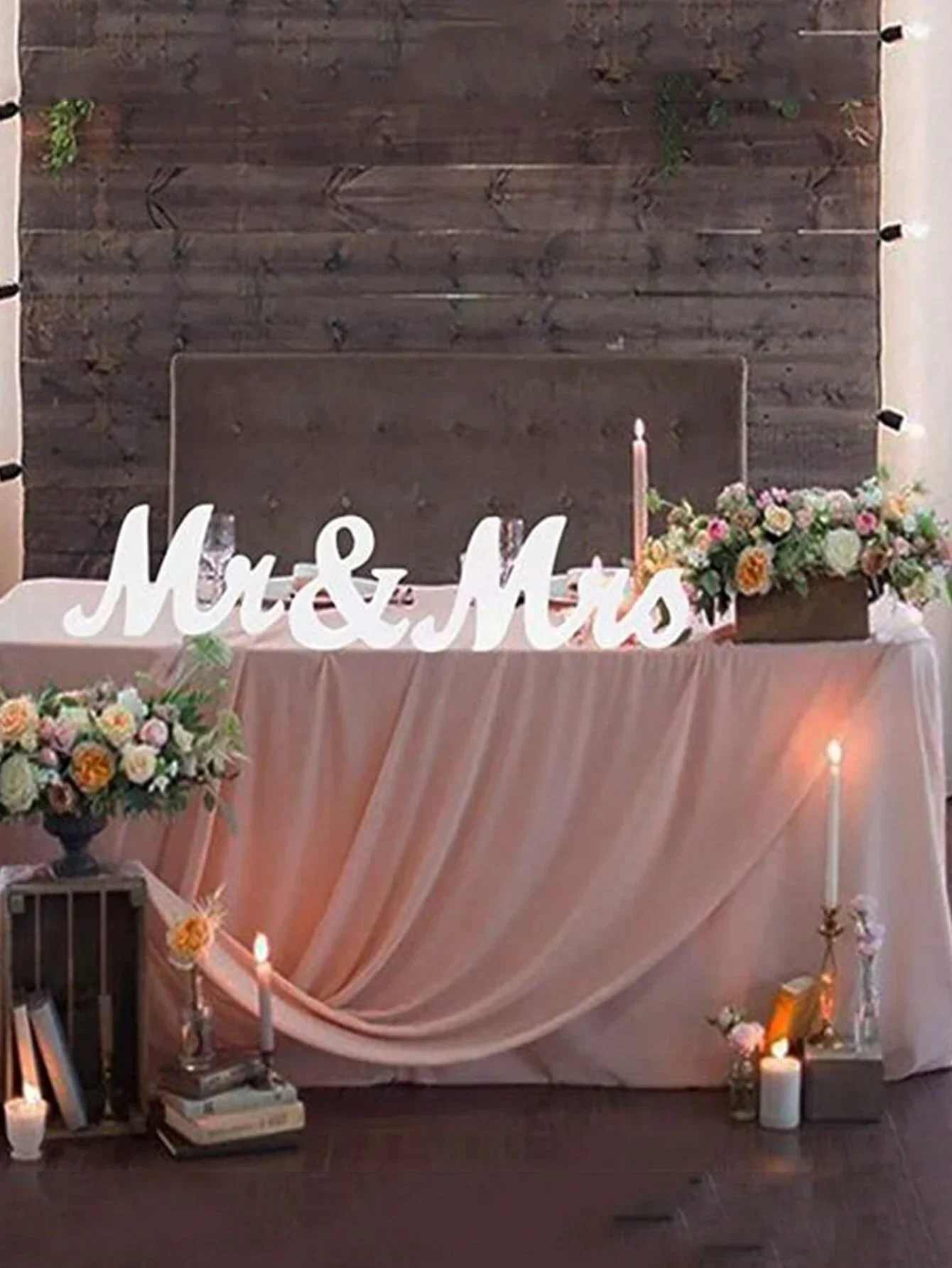 3pcs/Set White Wooden Mr & Mrs Sign Decoration for Wedding Party Wedding Reception Table and Home/Hotel Decoration