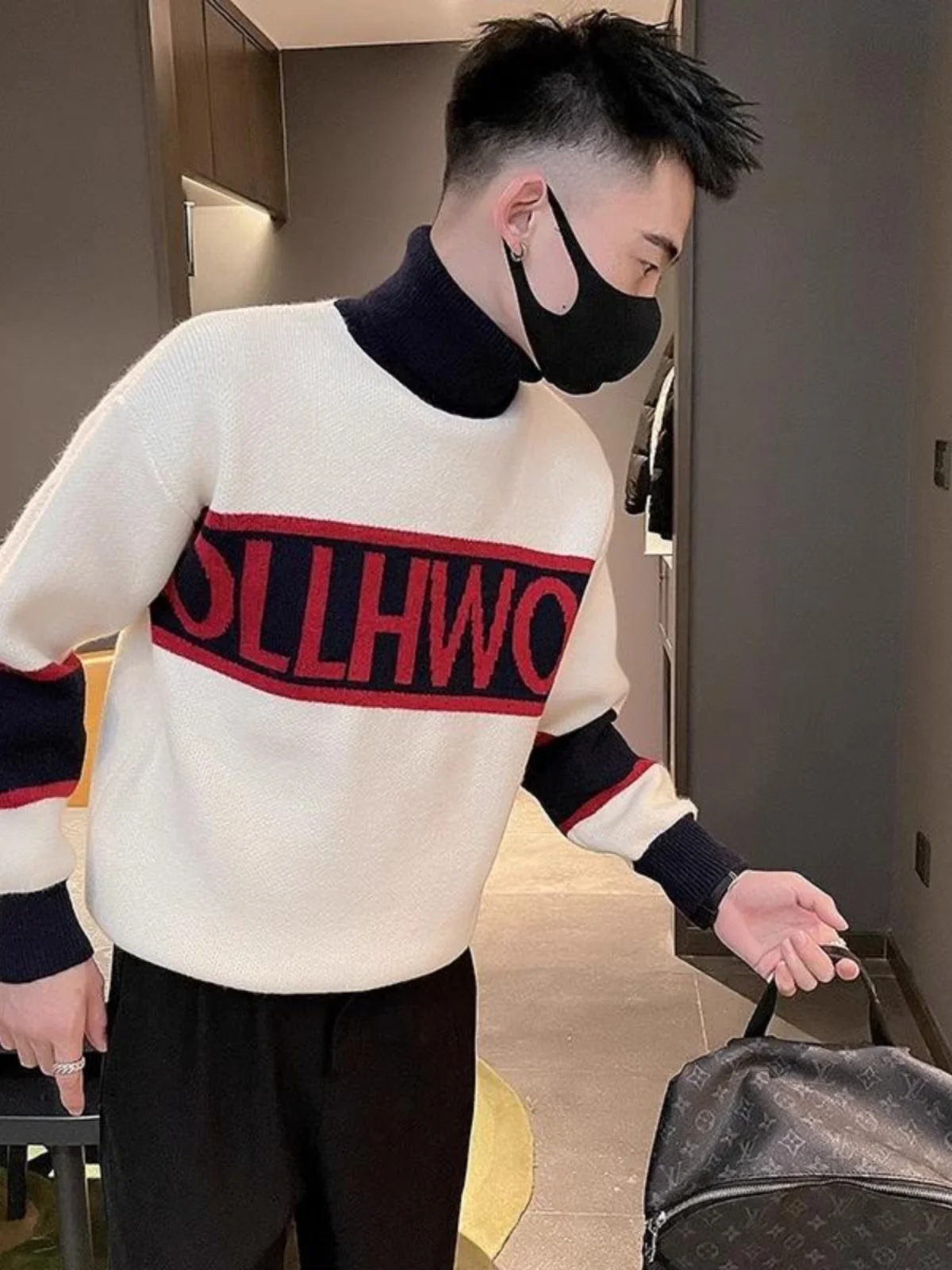 

Новый зимний мужской вязаный свитер с высоким воротником, мягкий, с контрастными вставками, премиум-класса, Tagkita, молодежный, повседневный