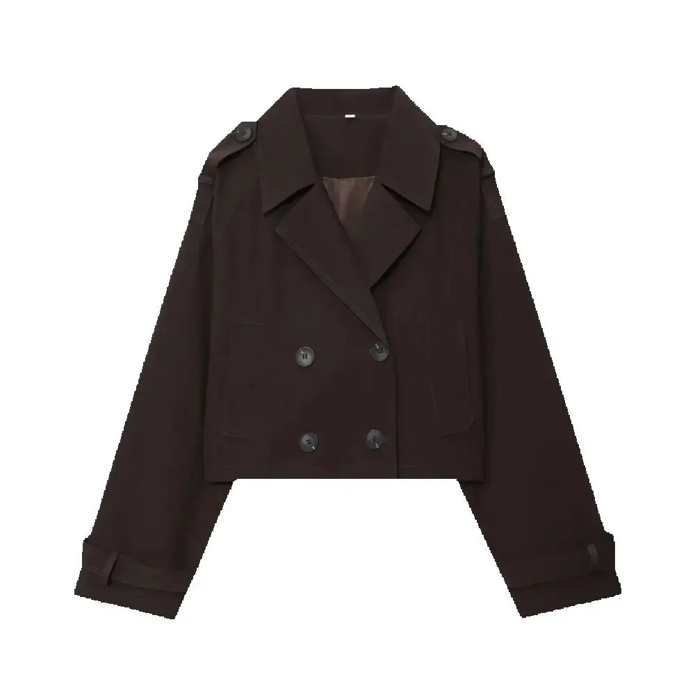 

women's loose fitting collar top with long sleeves and button pockets autumn and winter new fashion short jacket