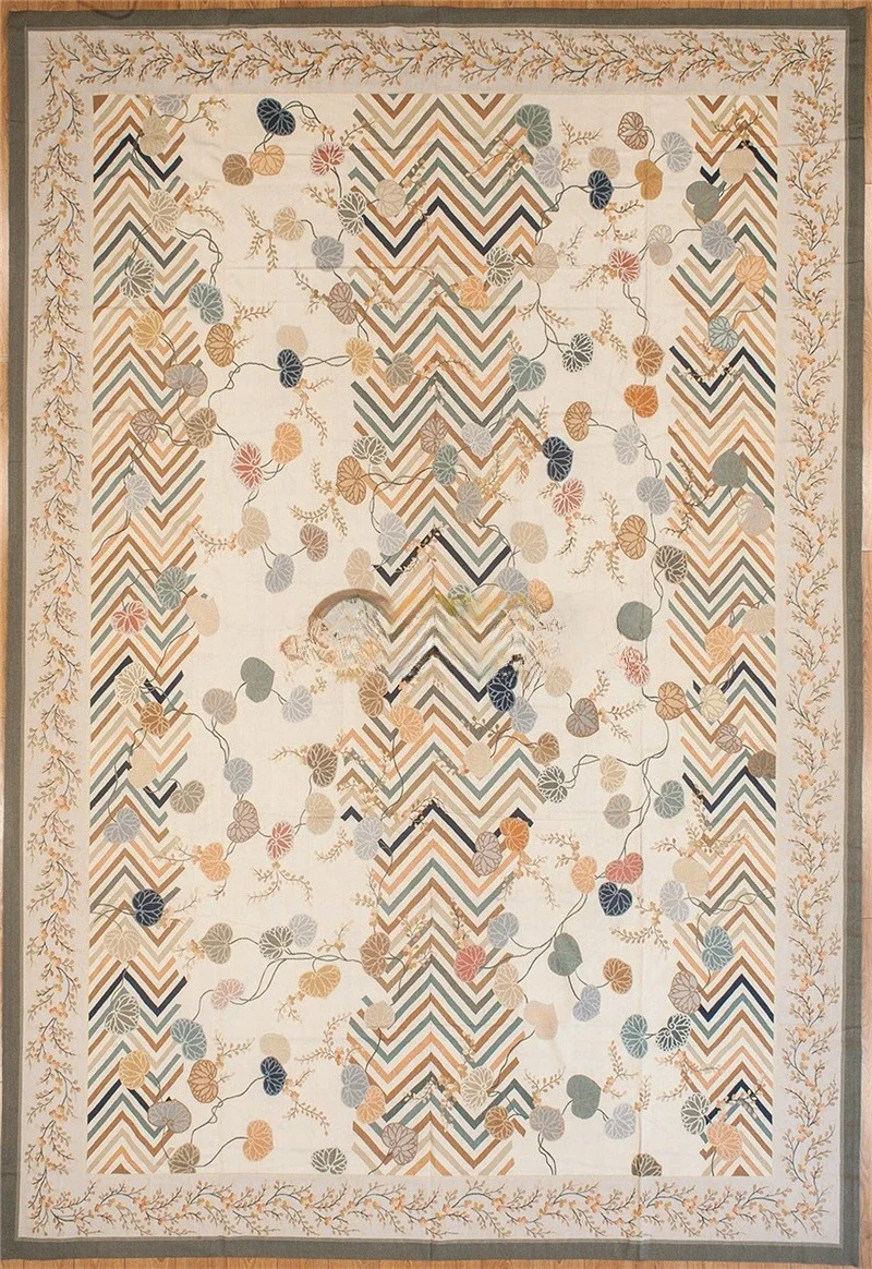 Palace Carpet, Handmade Wool Silk Mixed Material Rococo Style Living Room Long Carpet