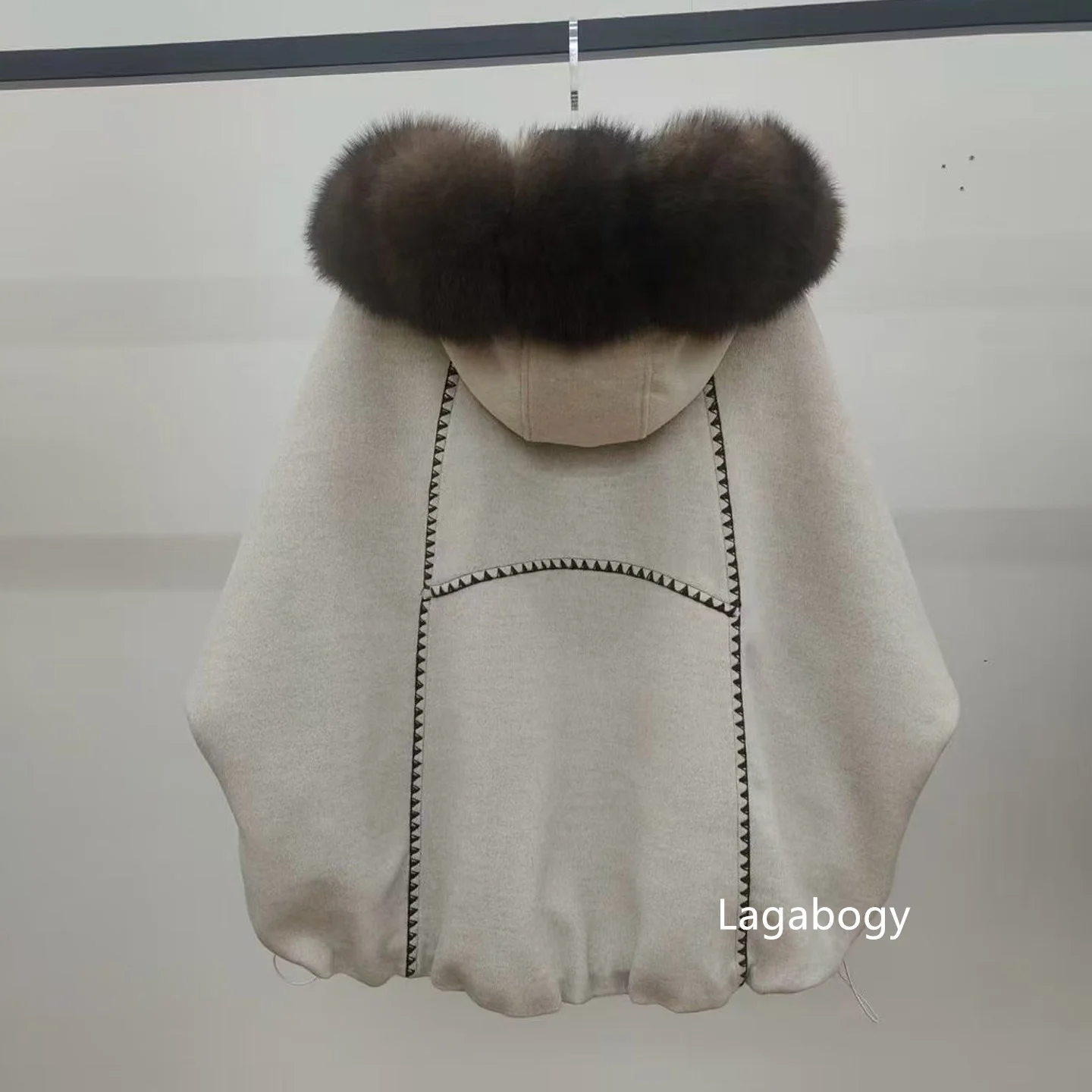 Lagabogy Luxury Real Fur Duck Down Clothes Overszie Women Wool Blend Puffer Jacket With Real Fox Fur Collar New Winter Warm Coat