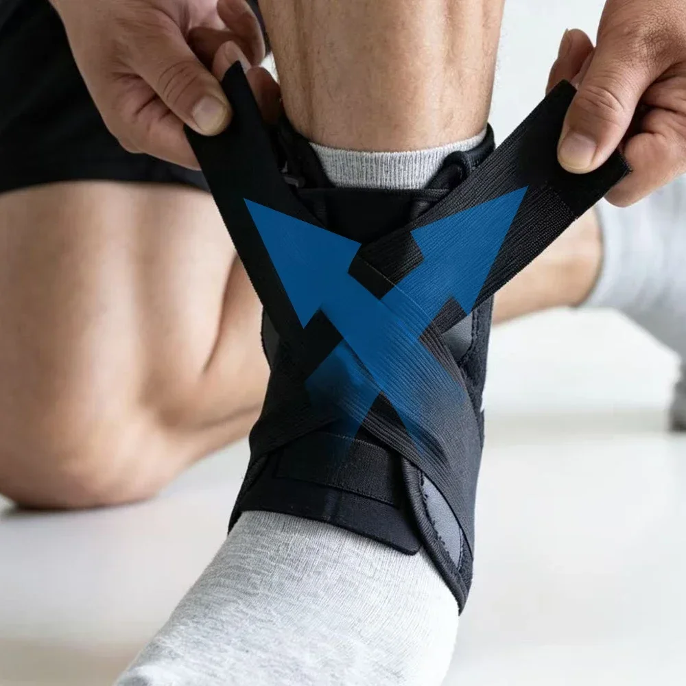 1Pcs Ankle Protector Brace Lace Up, Adjustable X-Strap Side Stabilizers Ankle Support Wrap for Sports Fitness