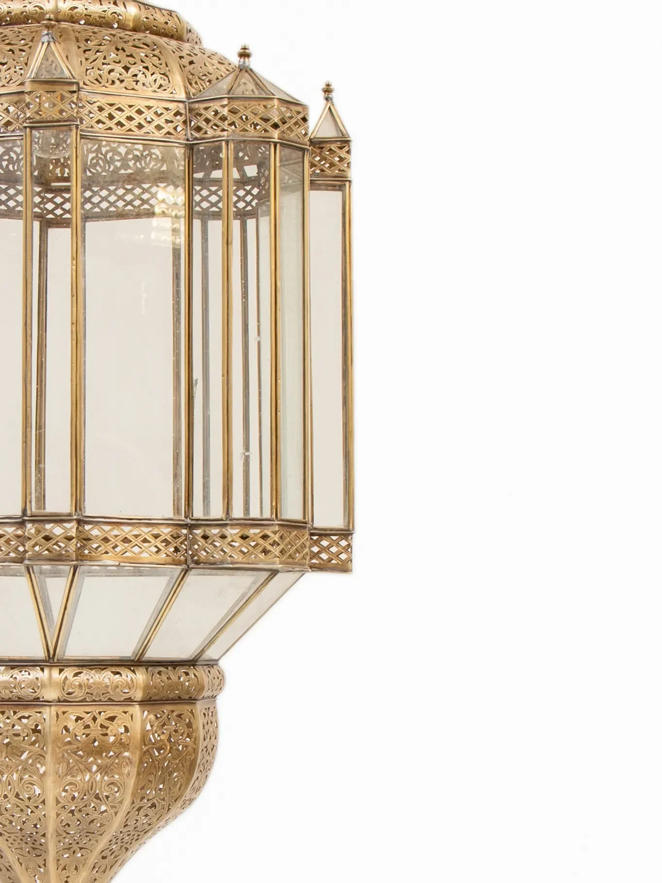 Dazzling Pendant Ceiling Light in Antique Brass and Clear Glass Panelling Islamic Decoration Chandelier Large Pendant Lamp