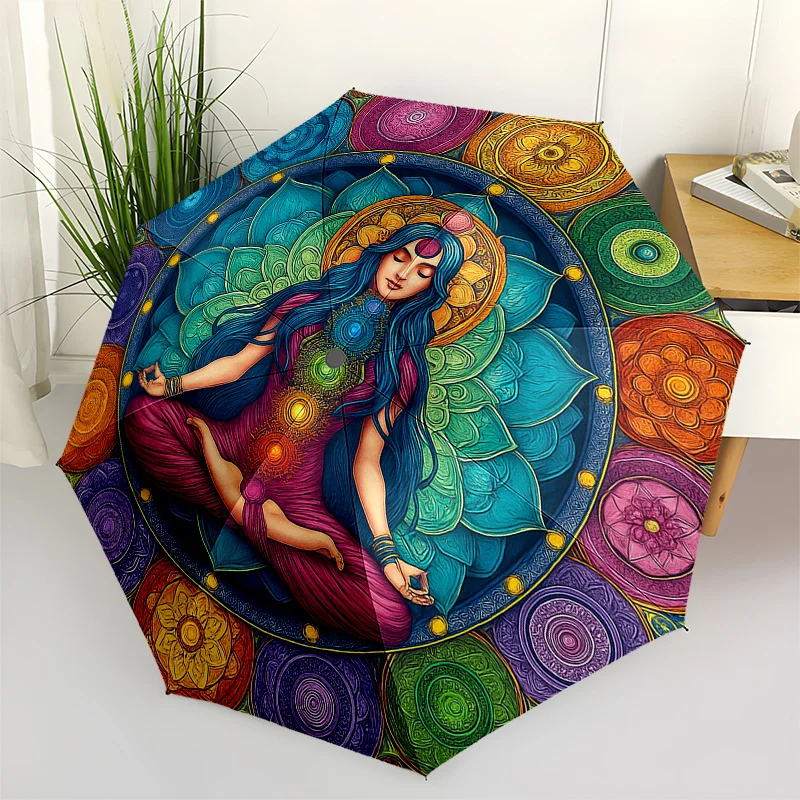 

Зонт для медитации «Баланс Чакр» - Дизайн «Энергия 7 Чакр» (от корня до) с изображением богини Кундалини, раскладной, 8 спиц, портативный, 3 размера