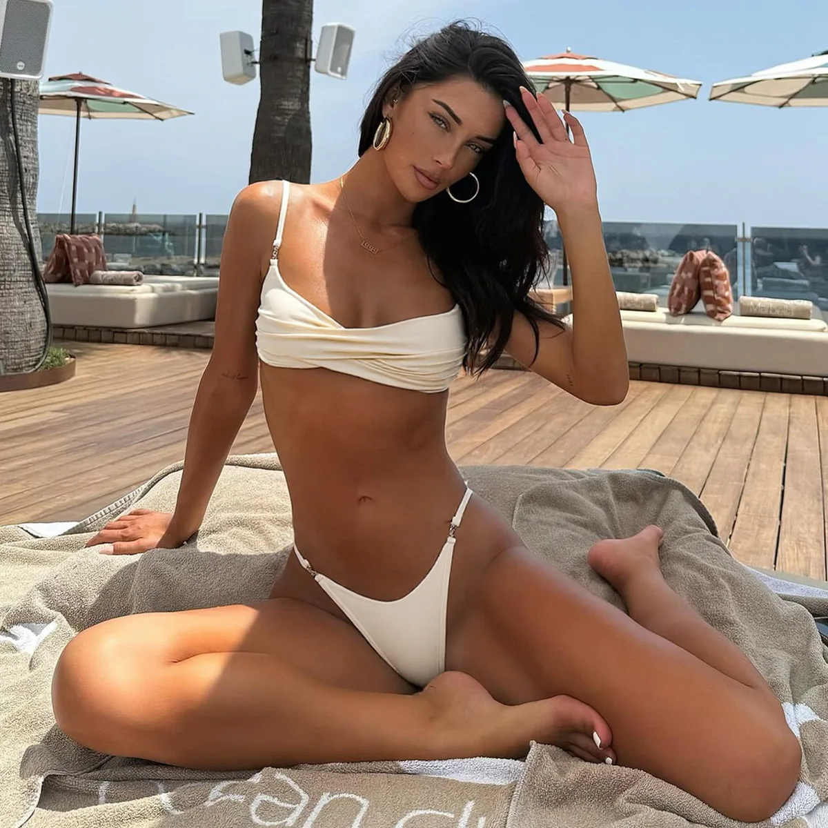 

2025 Sexy Push-up Bikini Set Padded Bra Thong Split Swimwear Female Bandage Bathing Suit Adjustable Lacing Solid Color Swimsuit