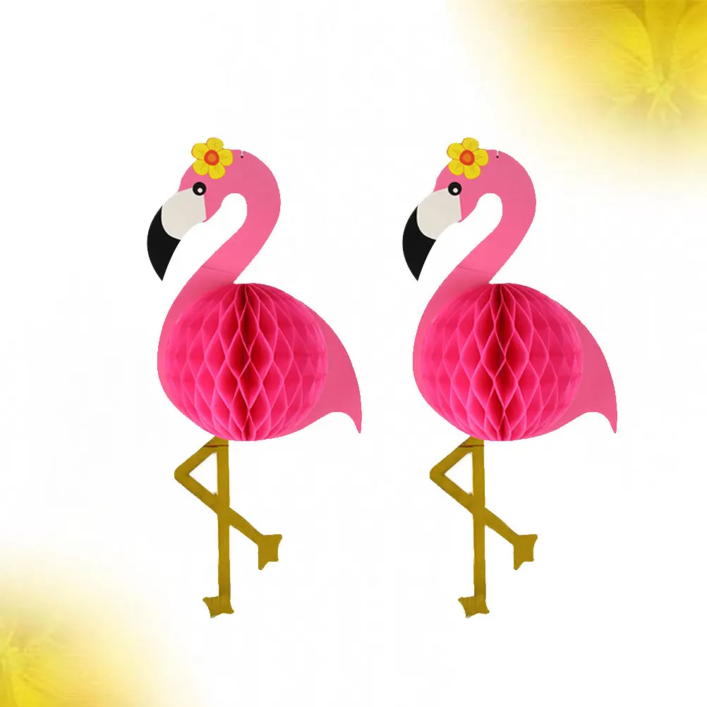 

2 Pcs Flamingo Honeycomb Ball Decoration Ornament Wedding Party Hanging Adornment