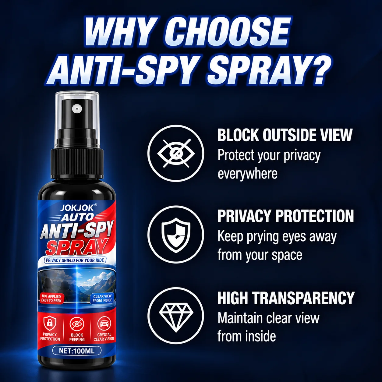 Car Window Privacy Spray Auto Glass Anti Peep Coating Quick Dry Protective Film Heat Reduction For Vehicle Side Rear Window