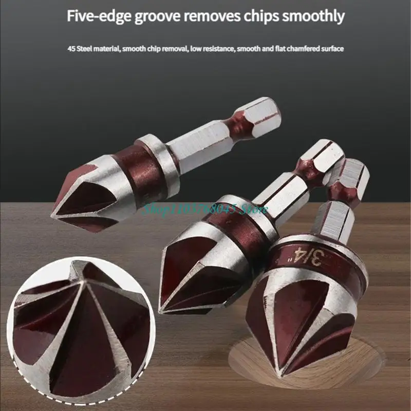 R53F Hexagonal Grip 5 Flöte Countersink Bits 82 ° Genauige Spitze für Edelstahl -Aluminium -Hartholzbohrungen in 5 Größen 1/4 – Detail 10