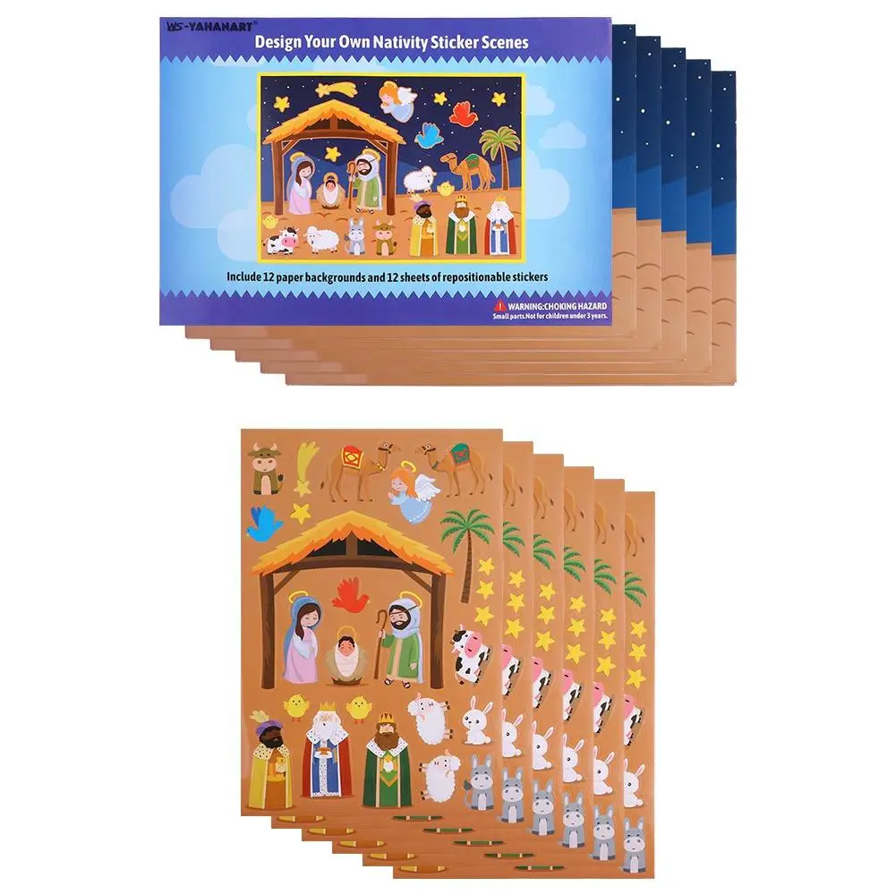 24 Sheets Nativity Stickers Recognition Training DIY Puzzle Scenes Stickers Nativity Puzzle DIY Puzzle Games Sticker