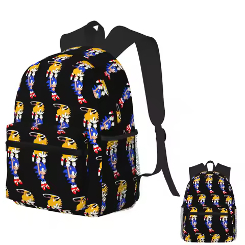 Sonic And Tails Student Backpack School Bag Hiking Travel Daypack for Boys Girls Fashion Bookbag Shoulder Bags