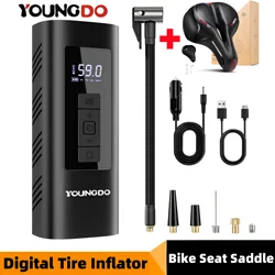 YOUNGDO Portable Tyre Inflator Air Pump 150 PSI 6000mAh Smart Digital Inflatable Pump For Car Bicycle Bike with Bike Seat Saddle