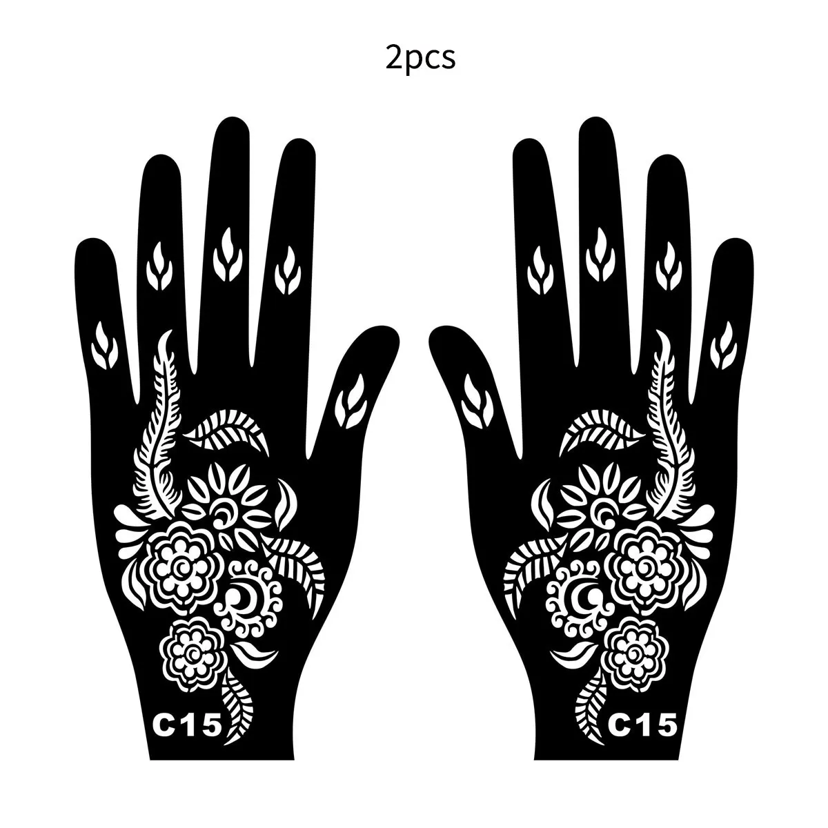 2pcs/set Reusable Henna Tattoo Stencils Flower Tattoo Template for Women Hand Fingers Henna Stencil for Festival Body Painting