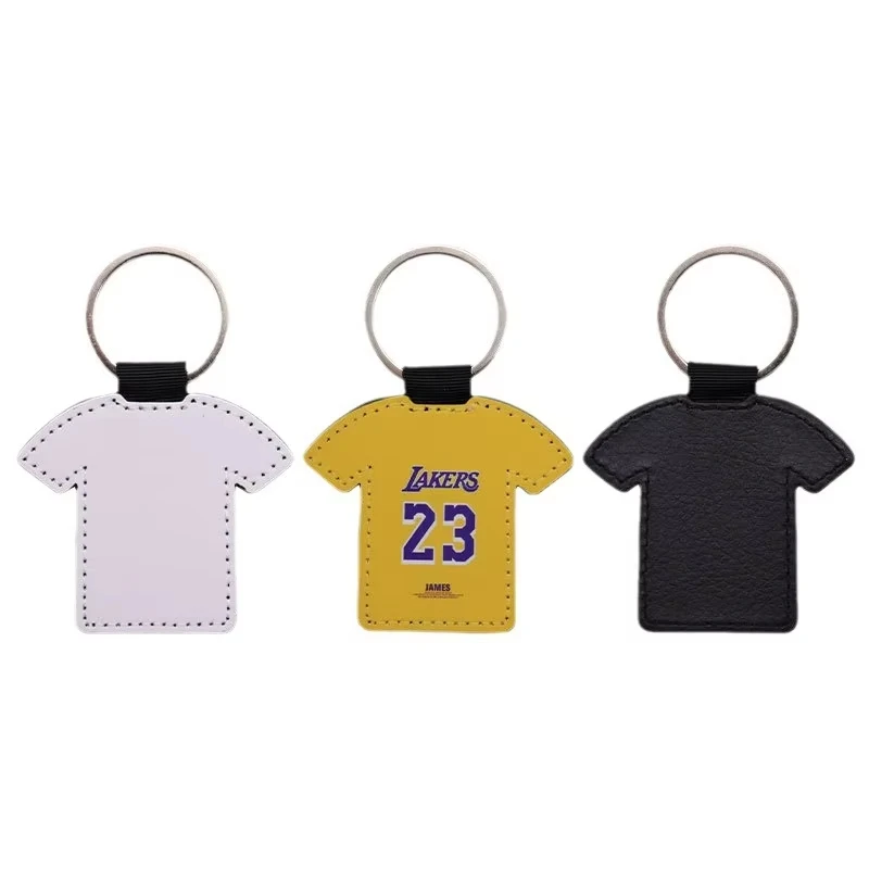 5/10pcs Sublimation Blanks Keychain T-shirt Shape PU Leather Keychain DIY Single Sided Heat Transfer Keyring Man Women Crafts