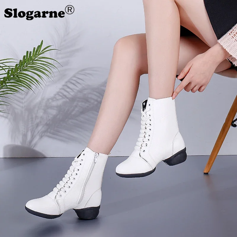 Women 4CM Heels Jazz Boots Woman Modern Latin Jazz Ballroom Dance Shoes Ladies 2024 Summer Hollow Soft Sole Dance Sports Boots