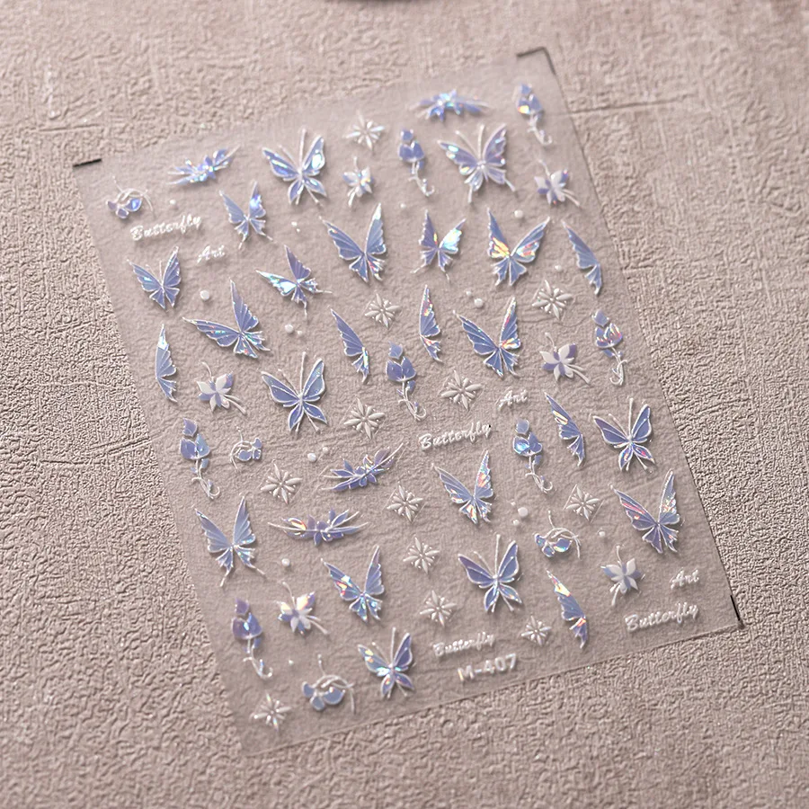 1Pcs 5D Geprägte Aurora Schmetterling Nail art Aufkleber Selbstklebende Aufkleber Für Nägel Dekoration DIY 3D Acryl Nagel Liefert teile