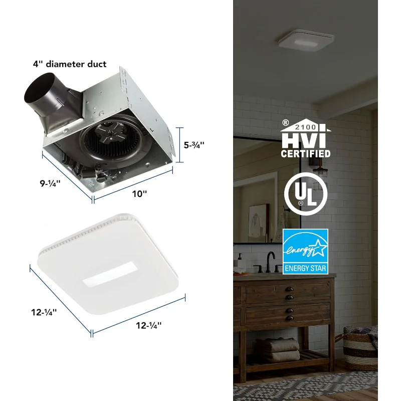 Broan-NuTone، 110 CFM AER110CCTK CleanCover Bath، 1.0 Sone، مع ضوء CCT LED قابل للتحديد، مروحة حمام ENERGY STARBath، أبيض