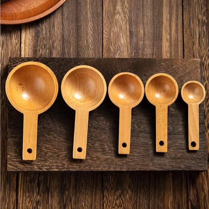 Coffee Measuring Scoop Natural Beech Wood Coffee Bean Scoop Tea Scoop Multi-Purpose Kitchen Cafe Teahouse Measuring Spoon