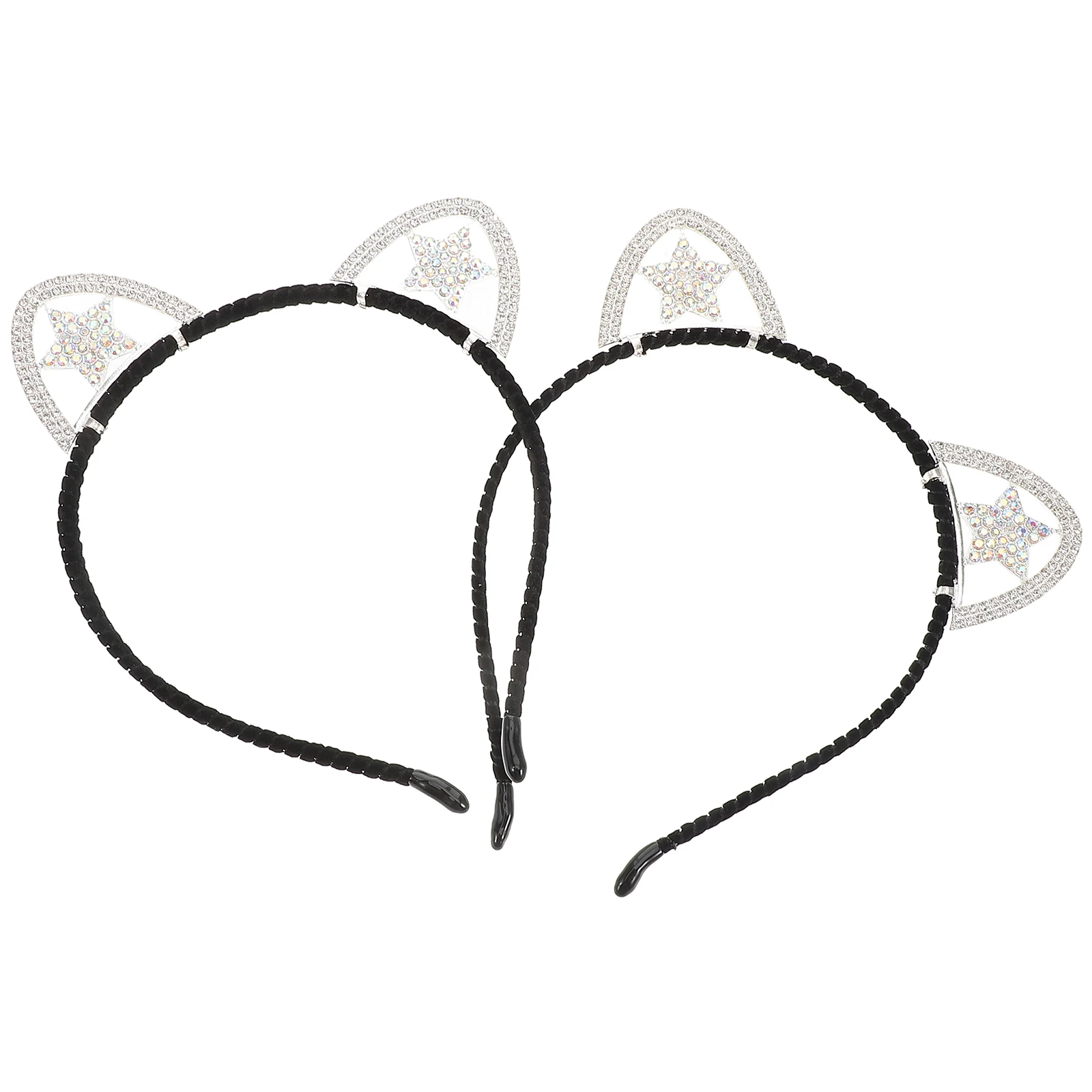 

2pcs Cat Ears Headband Rhinestone Wedding Hair Accessories Girls Decorative Bands Women Halloween Alloy Star Heart