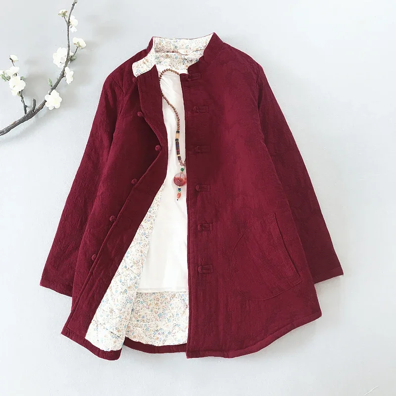 Female Autumn And Winter Clothes Retro Top Cotton Linen Outwear Chinese Style Clothing Women Jacket Tang Suit Femme 13028