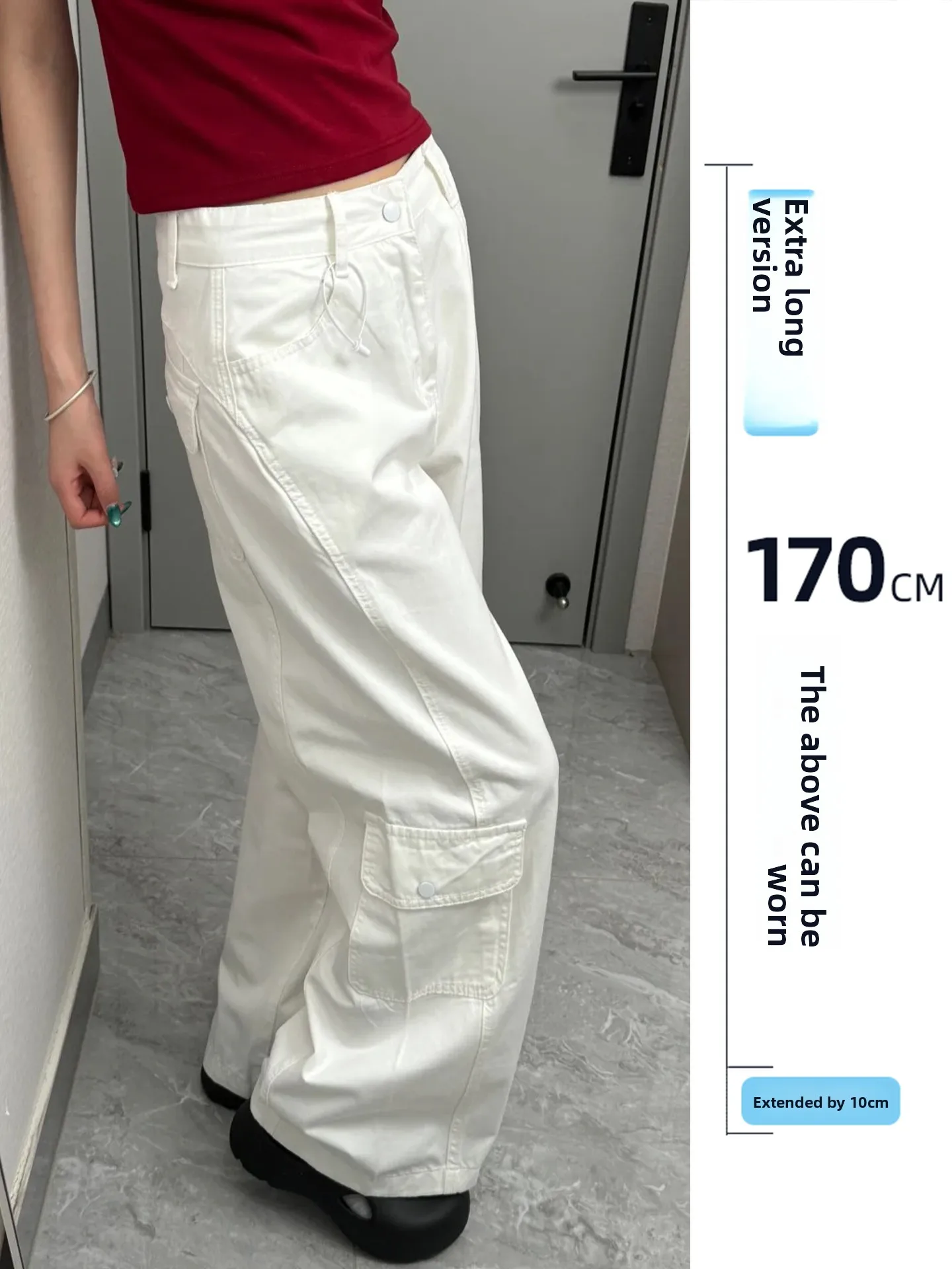 

Extended Long High Waist White Sports Utili Wide Leg Pants Women's Loose Knife Pleat Trousers Fall American Design Casual P...
