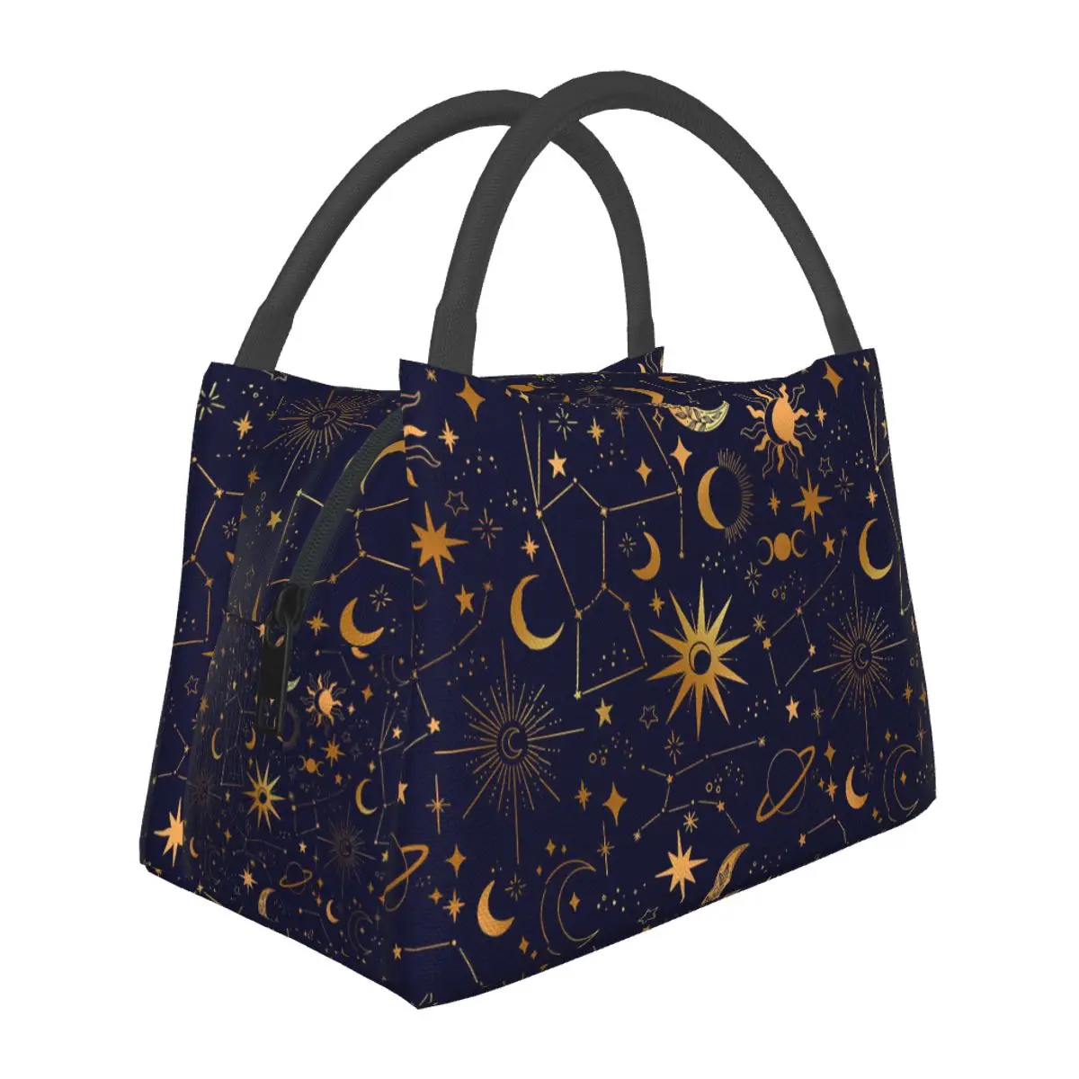 Night Sky Golden Celestial Stars Zodiac Constellations Lunch Bags Bento Box Lunch Tote Picnic Bags Thermal Bag for Woman Travel