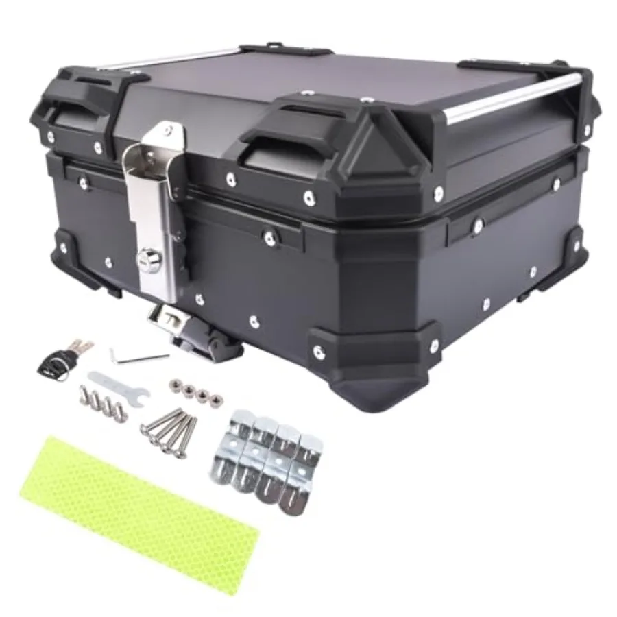 

Motorcycle top case for touring aluminum black waterproof with security lock 25L storage capacity