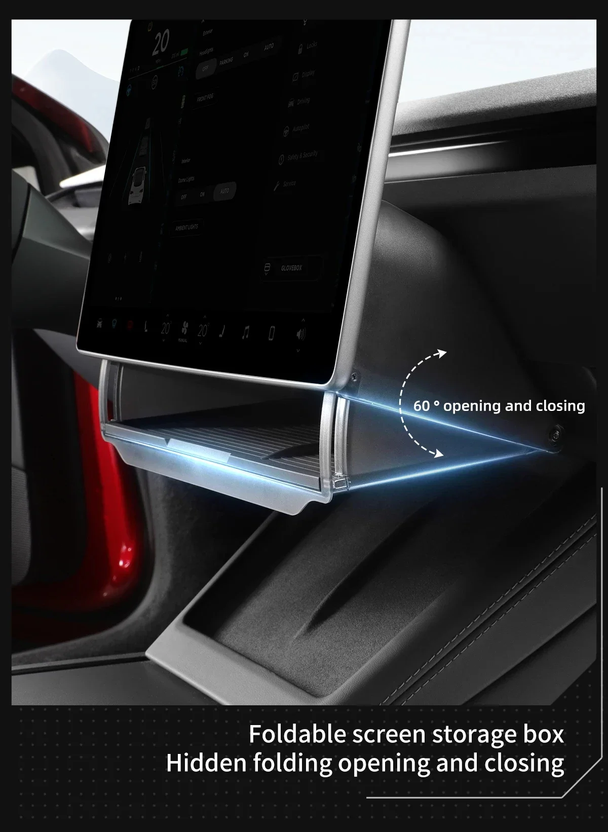 Hinter dem Bildschirm versteckte Aufbewahrungsbox, Konsolen-Organizer für Tesla Model Y Juniper 2026 Model 3 Highland 2025 Innenraumzubehör – Detail 6